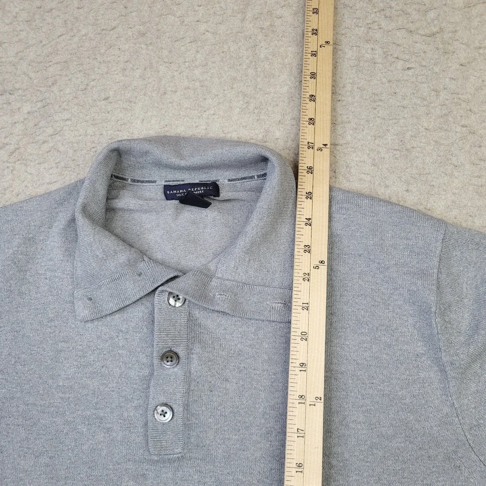 Banana Republic Sweater Silk Cashmere 1/4 Button Pullover Mens XL Gray Elbow Pad